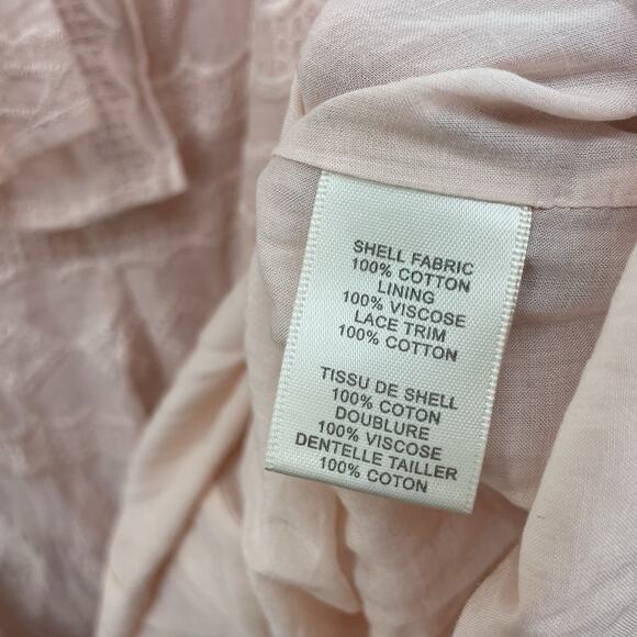 Rebecca Taylor Size 6 Pink Geo Eyelet Tie Front Dress V-Neck Embroidered Boho - Picture 7 of 10